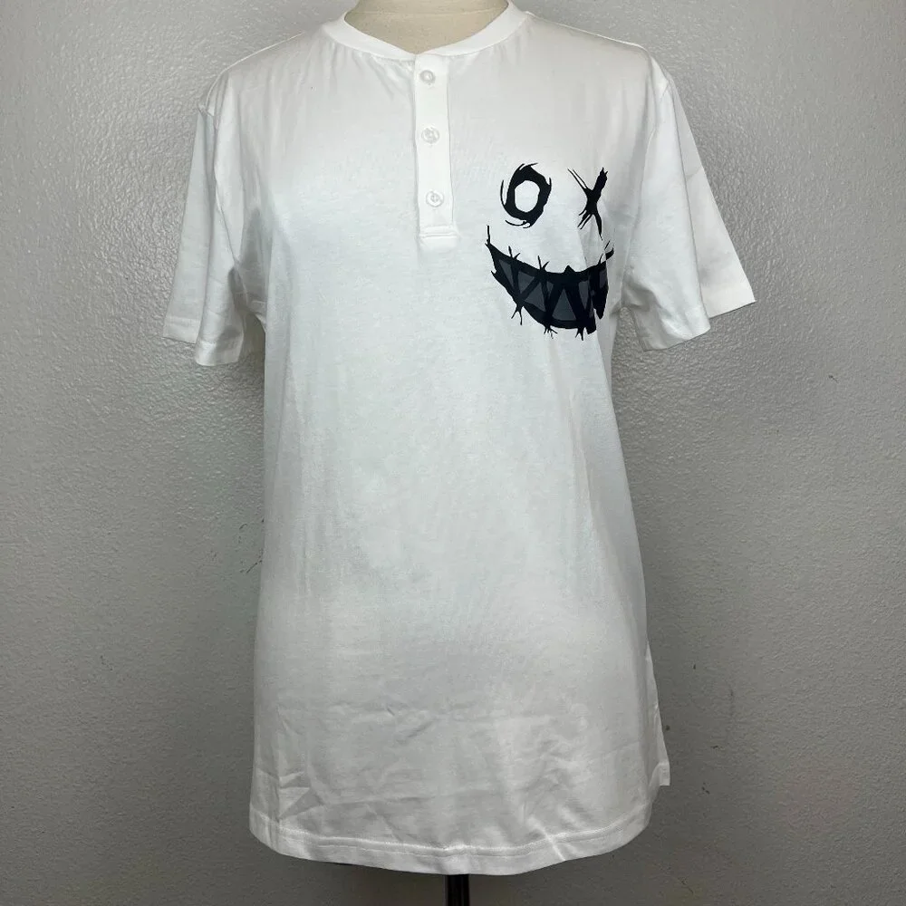 NWT ADOR Graphic Henley Short Sleeve White Tee Size‎ S